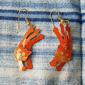 Orange cat dangle earrings